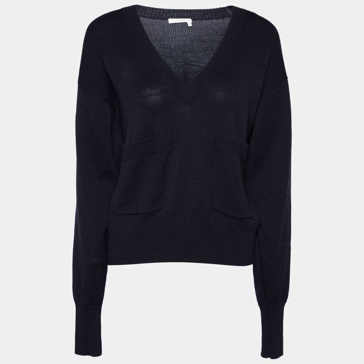 Pre Owned Chloe Navy Blue Wool Knit Cropped Sweater M
