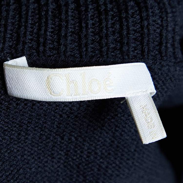 Pre Owned Chloe Navy Blue Wool Knit Cropped Sweater M