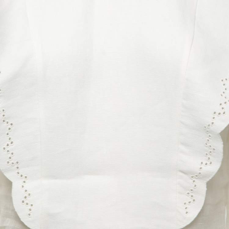 Pre Owned Chloe White Linen Blend Broderie Anglaise Detail Flouncy Scalloped Blouse S