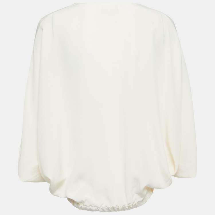 مملوكة مسبقًا Chloe Cream Silk V-Neck Oversized Blouse M 