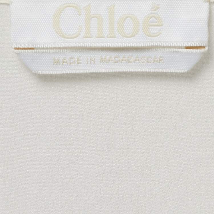 مملوكة مسبقًا Chloe Cream Silk V-Neck Oversized Blouse M 