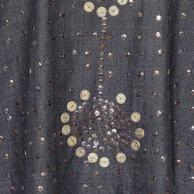 Pre Owned Chloe Dark Grey Sequinned Silk Oversized Mini Dress M