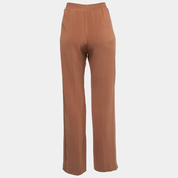 Pre Owned Chloe Brown Silk Elasticized Waist Straight Fit Pants M