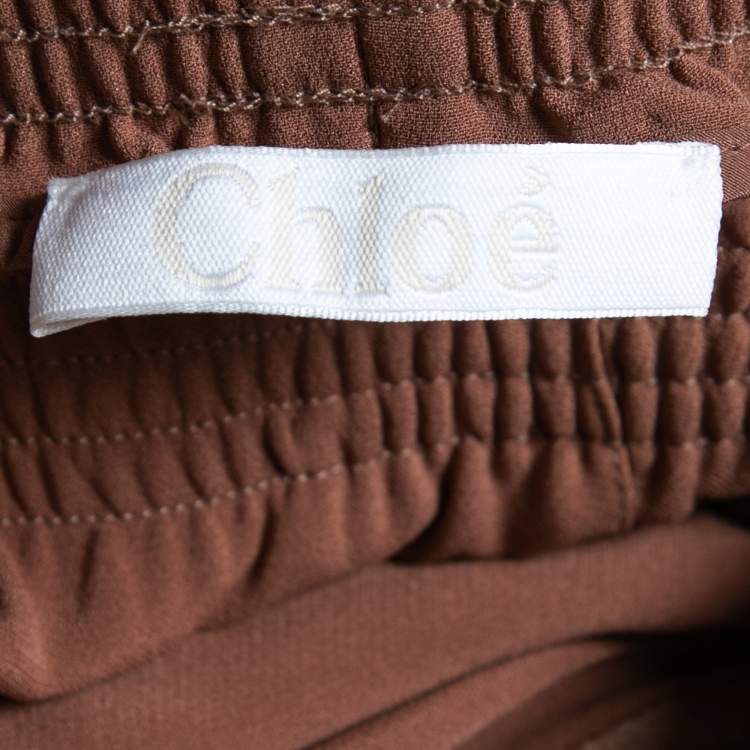 Pre Owned Chloe Brown Silk Elasticized Waist Straight Fit Pants M