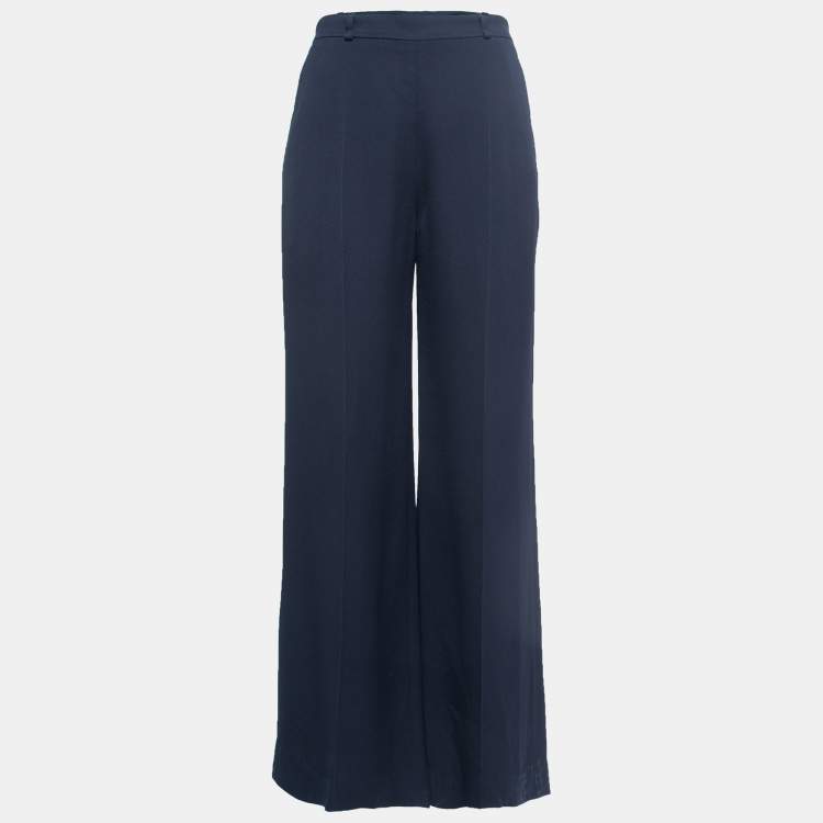 Pre Owned Chloe Navy Blue Crepe Wide Leg High Waist Trousers S