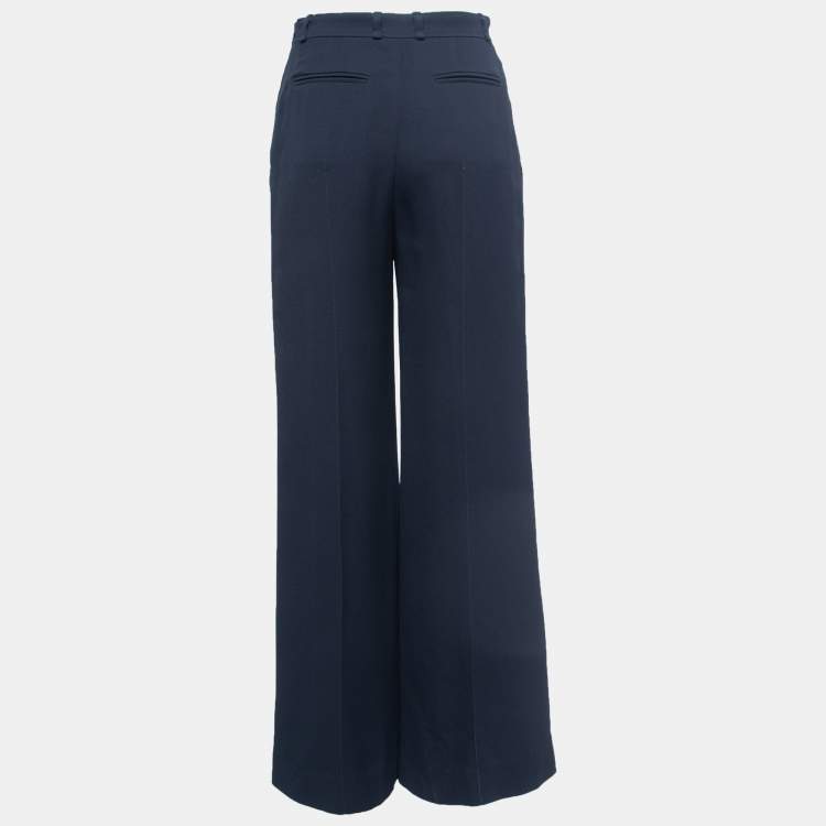 Pre Owned Chloe Navy Blue Crepe Wide Leg High Waist Trousers S