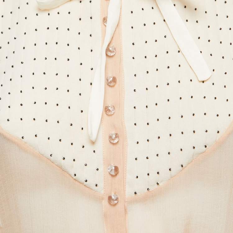 Pre Owned Chloe Vintage Silk Chiffon Sheer Top & Satin Silk Pleated Mini Skirt S