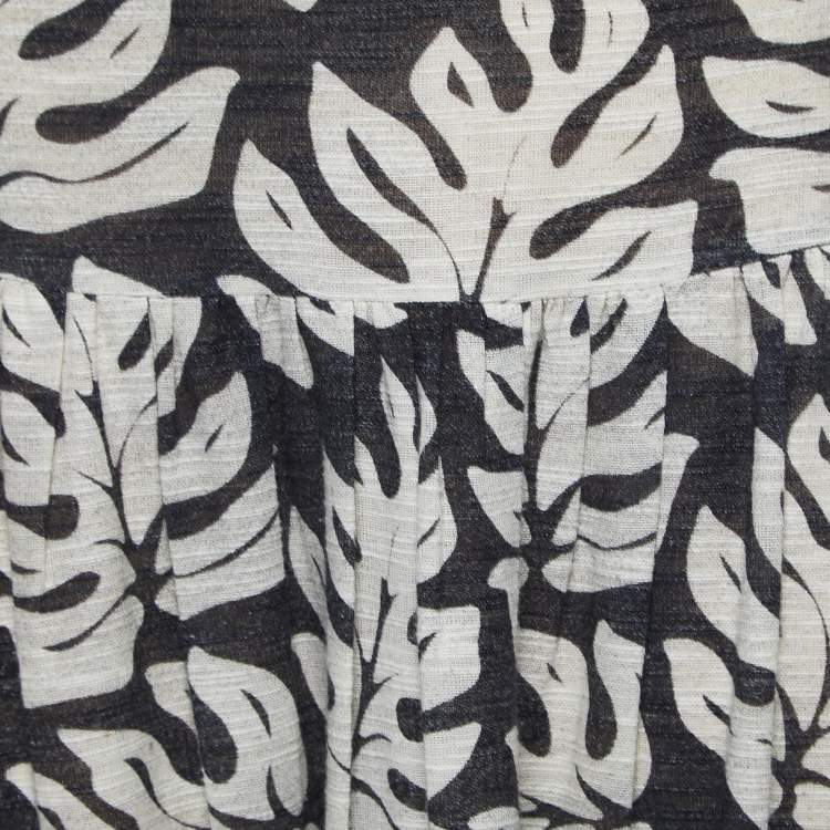 Pre Owned Chloe Black Leaf Printed Cotton & Wool Maxi Skirt M