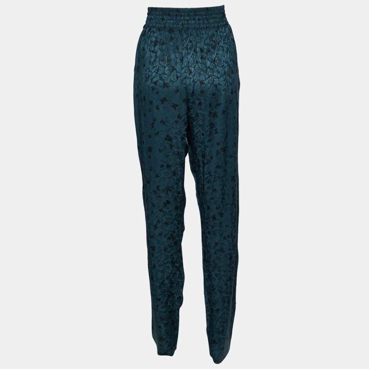 Pre Owned Chloe Green Butterfly Printed Silk Jacquard Pants M