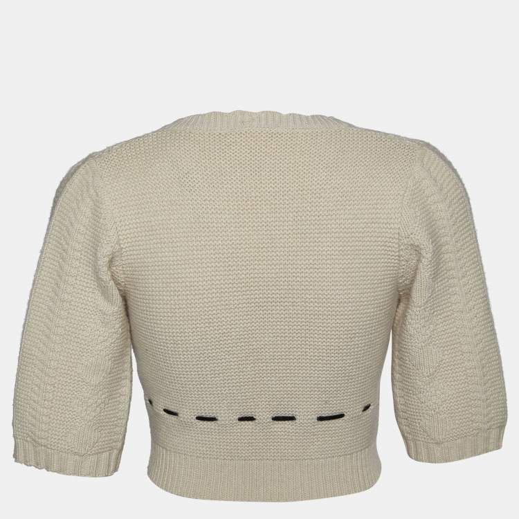 مملوكة مسبقًا Chloe Beige Wool Knit Tie Detail Cropped Cardigan S