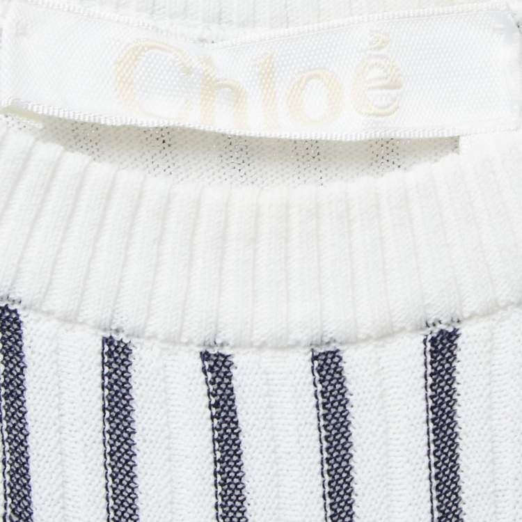 Pre Owned Chloe Navy Blue/White Striped Knit Sleeveless Flared Maxi Dress M