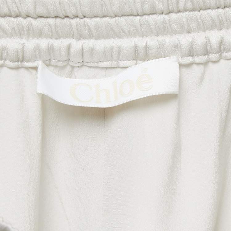 Pre Owned Chloe Off-White Satin Silk Elasticized Waist Shorts M