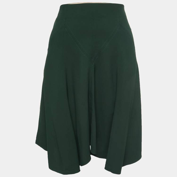 Pre Owned Chloe Dark Green Crepe Flared Knee Length Skirt S