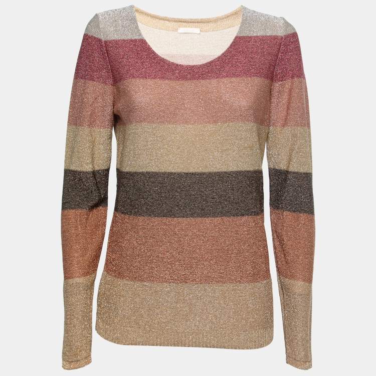 Pre Owned Chloe Multicolor Lurex Knit Long Sleeve Top L