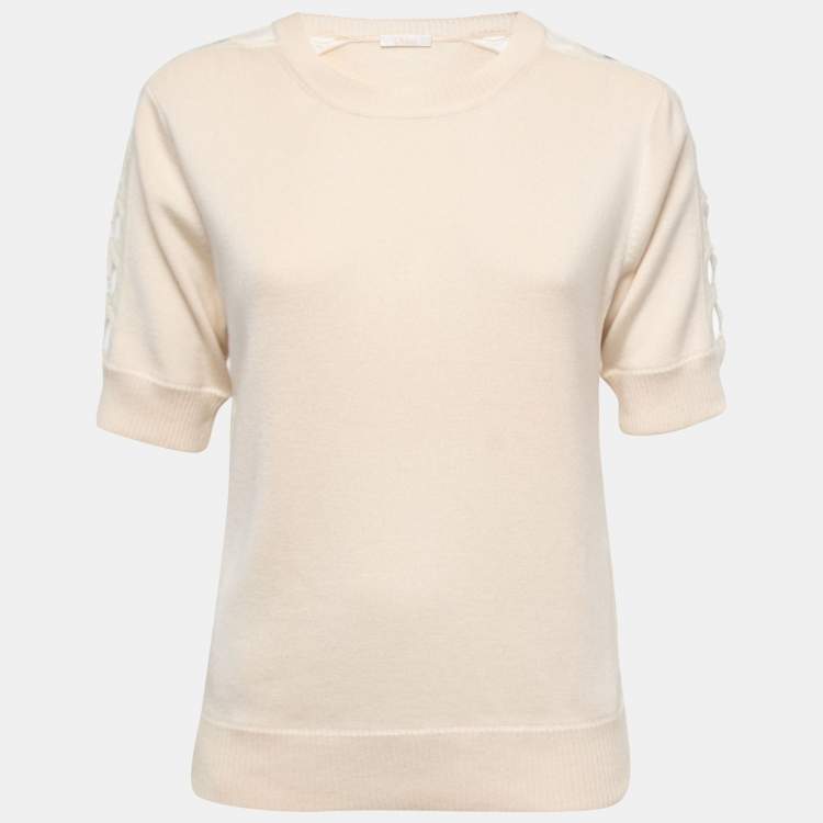 Pre Owned Chloe Cream Cashmere Lace Trimmed Sweater Top XS