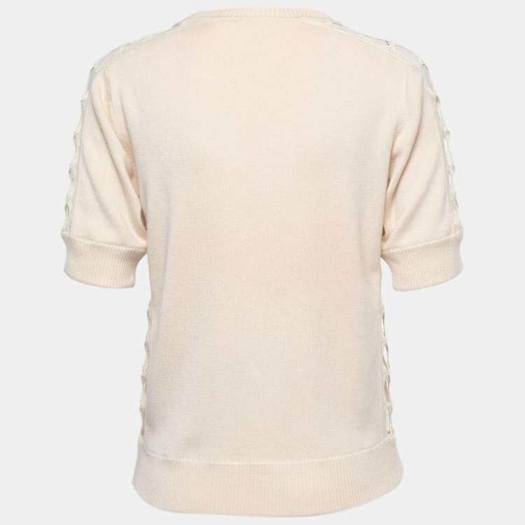 Pre Owned Chloe Cream Cashmere Lace Trimmed Sweater Top XS