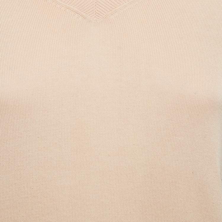 Pre Owned Chloe Beige Cotton Knit Floral Sleeve Detail Top XS