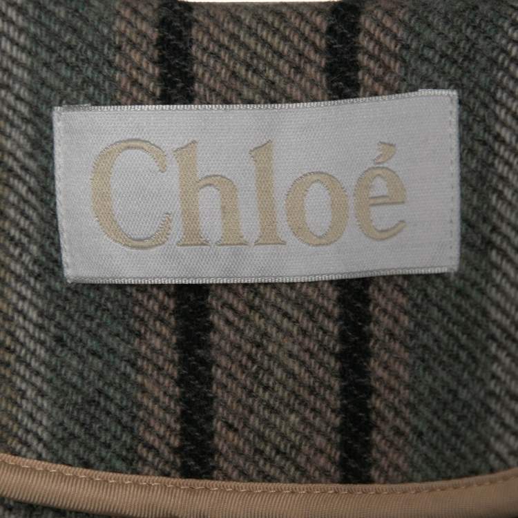 Pre Owned Chloe Grey/Pink Checked Wool Fringed Cape S
