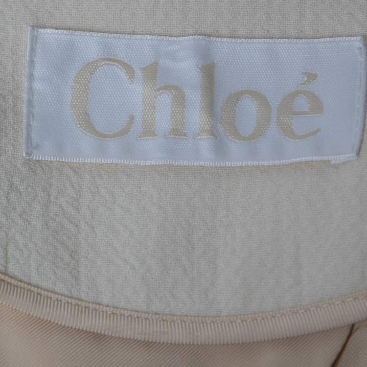Pre Owned Chloe Cream Wool Crepe Mandarin Collared Double Breasted Cape M