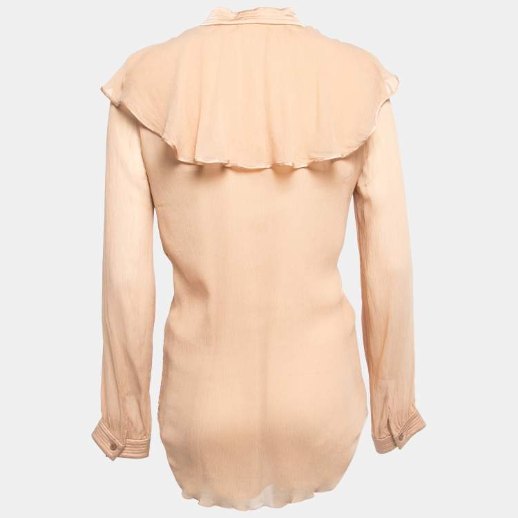 Pre Owned Chloe Beige Silk Chiffon Ruffled Shirt S
