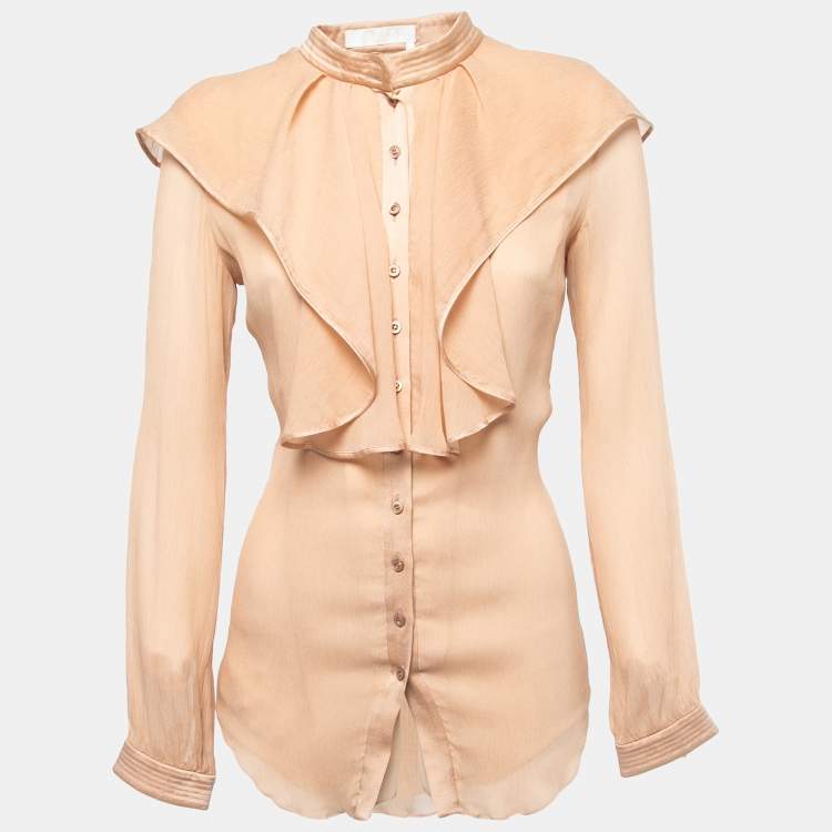 Pre Owned Chloe Beige Silk Chiffon Ruffled Shirt S