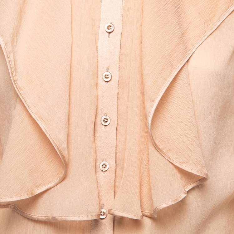 Pre Owned Chloe Beige Silk Chiffon Ruffled Shirt S
