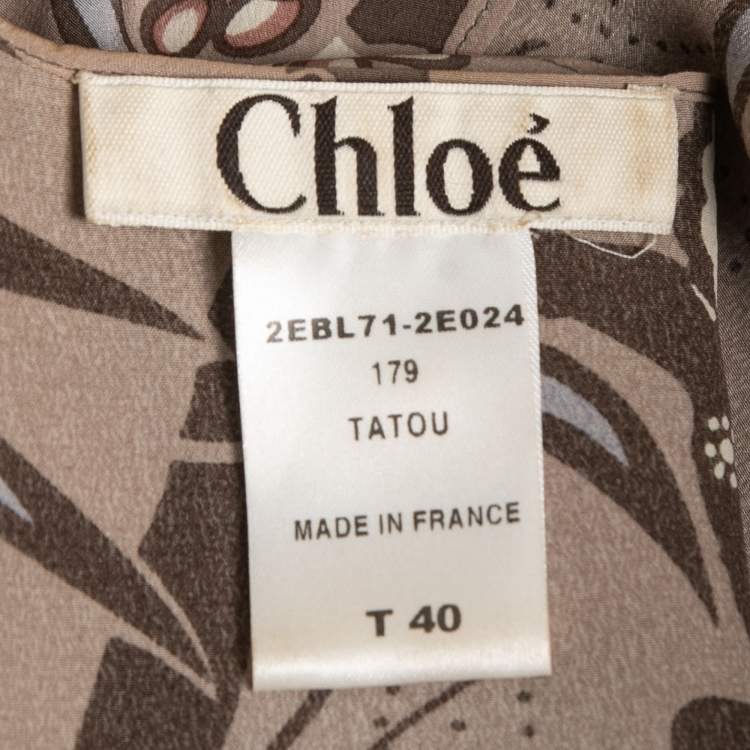 Pre Owned Chloé  Light Brown All-Over Print Silk Wrap On Blouse M