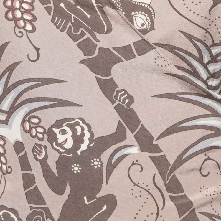 Pre Owned Chloé  Light Brown All-Over Print Silk Wrap On Blouse M