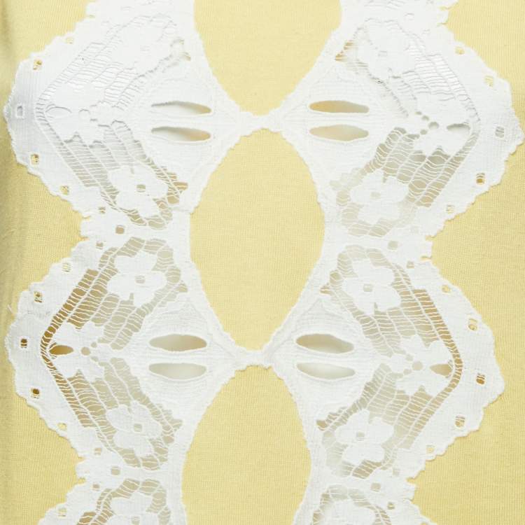 Pre Owned Chloe Yellow Knit Lace Trimmed Tank Top XS
