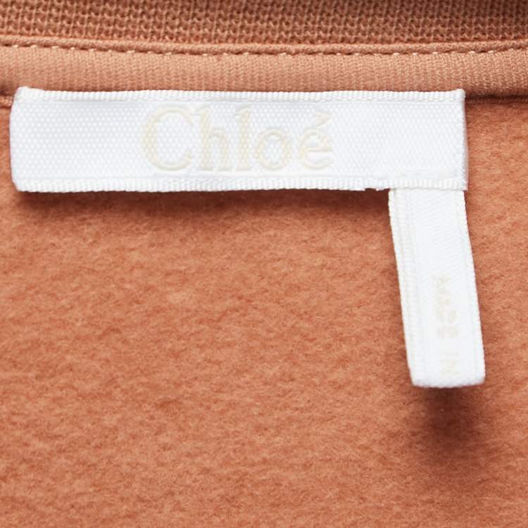 Pre Owned Chloe Orange Logo Print Cotton Crew Neck Half Sleeve Sweatshirt M