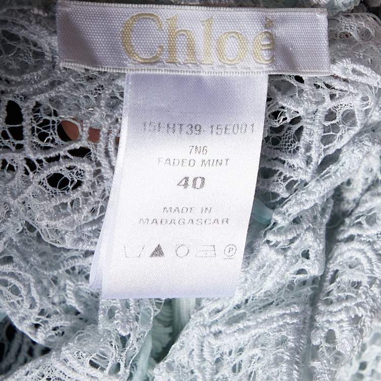 Pre Owned Chloe Mint Green Silk Chiffon & Lace Top M