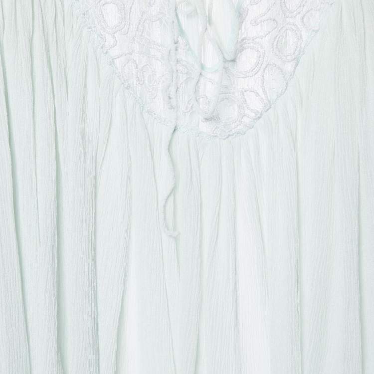 Pre Owned Chloe Mint Green Silk Chiffon & Lace Top M