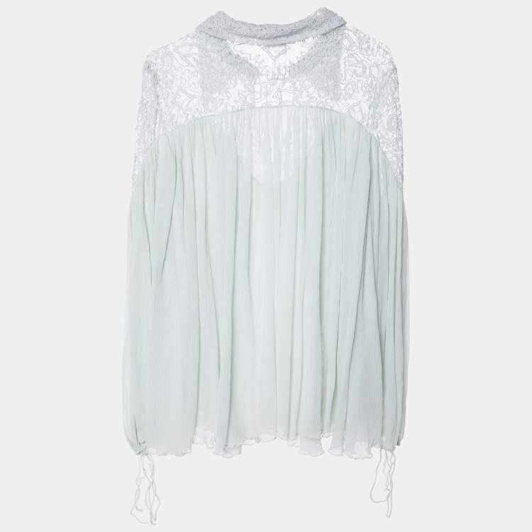 Pre Owned Chloe Mint Green Silk Chiffon & Lace Top M