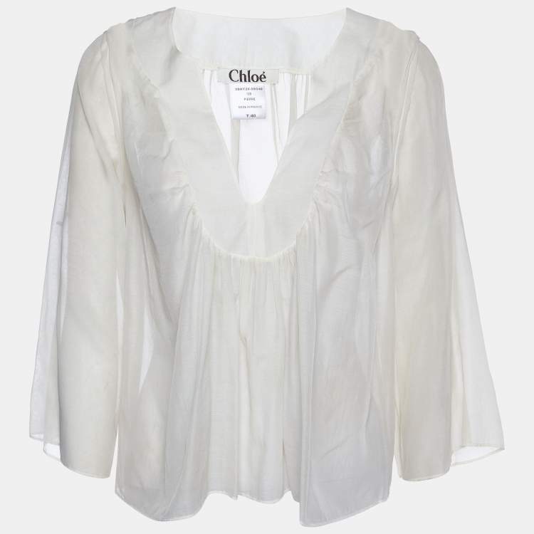 Pre Owned Chloe Beige Cotton & Silk Oversized Top M