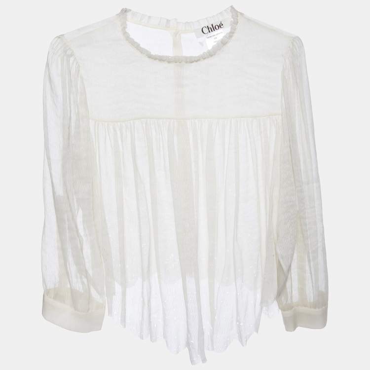 مملوكة مسبقًا Chloé Off-White Silk & Linen Top L