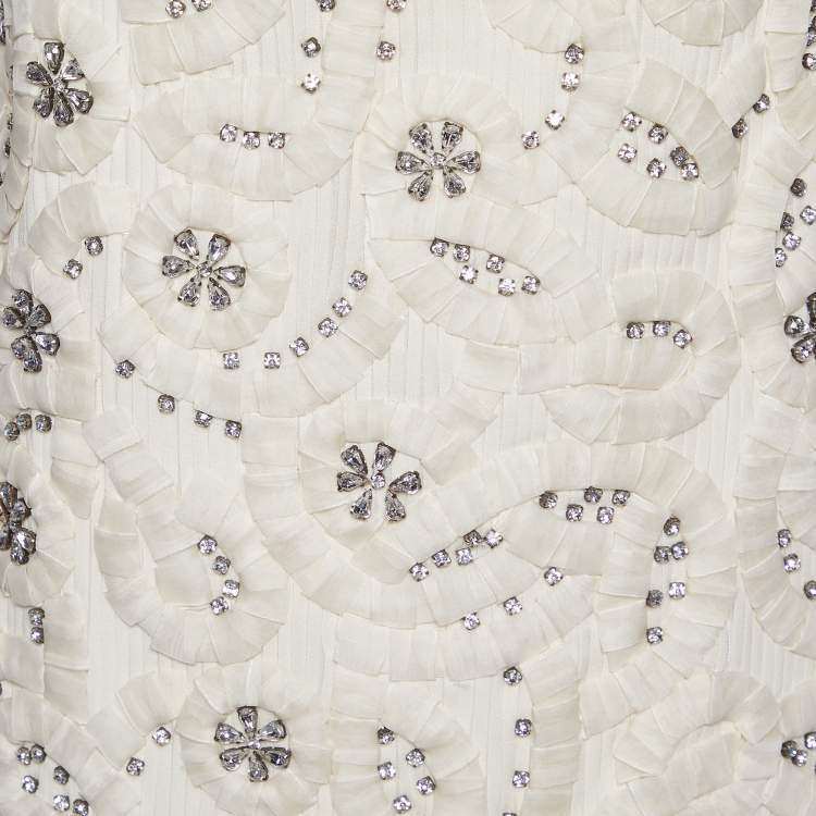 Pre Owned Chloe Ecru Silk Embellished Detail Shift Dress M