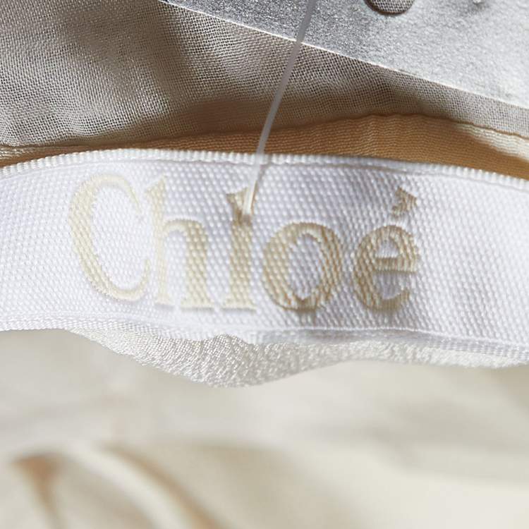 Pre Owned Chloe Ecru Silk Embellished Detail Shift Dress M