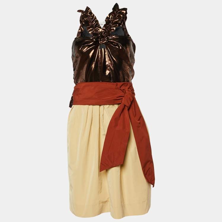 Pre Owned Chloé  Brown Lurex & Cotton Ruffled Mini Dress L