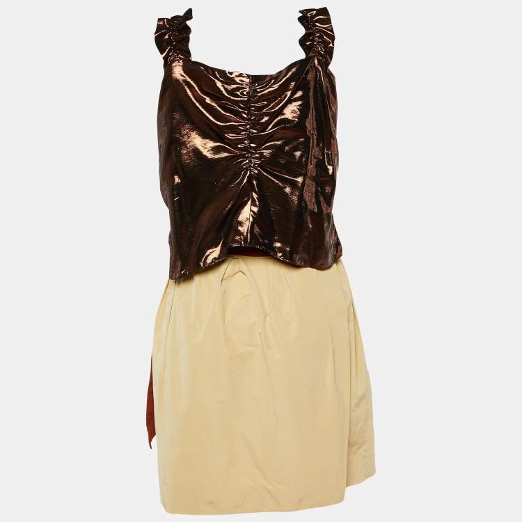 Pre Owned Chloé  Brown Lurex & Cotton Ruffled Mini Dress L