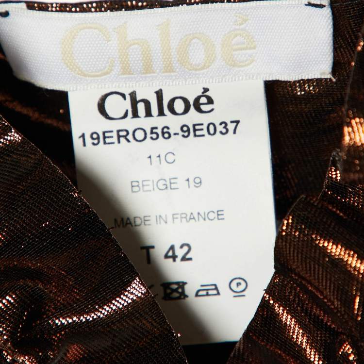 Pre Owned Chloé  Brown Lurex & Cotton Ruffled Mini Dress L