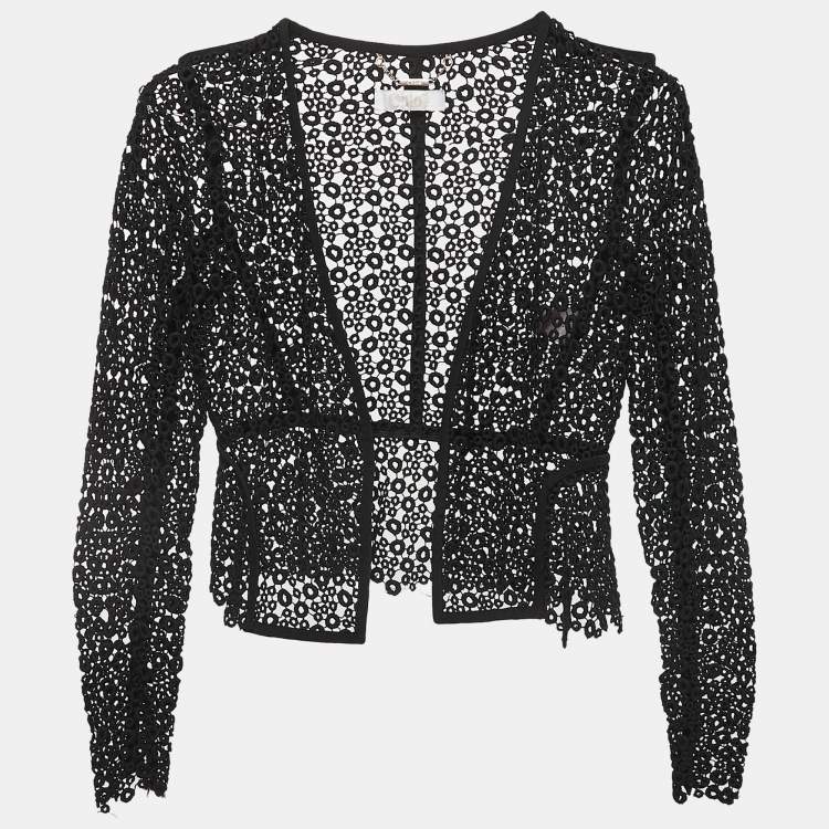 Pre Owned Chloe Black Lace Open Front Cropped Shrug S