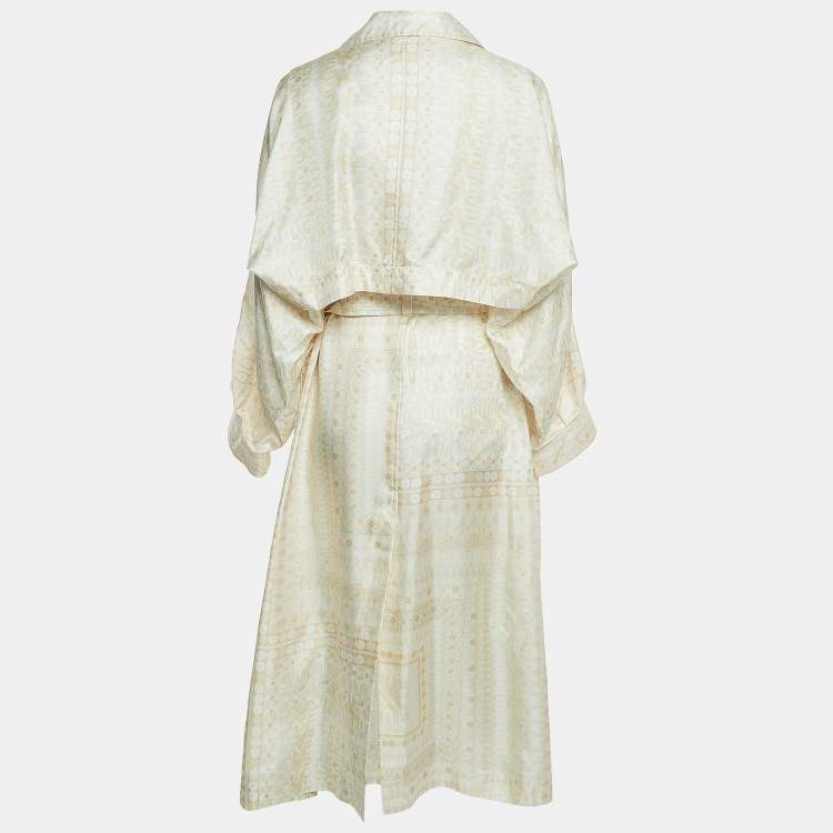 Pre Owned Chloe White Print Silk Open Front Belted Long Coat M