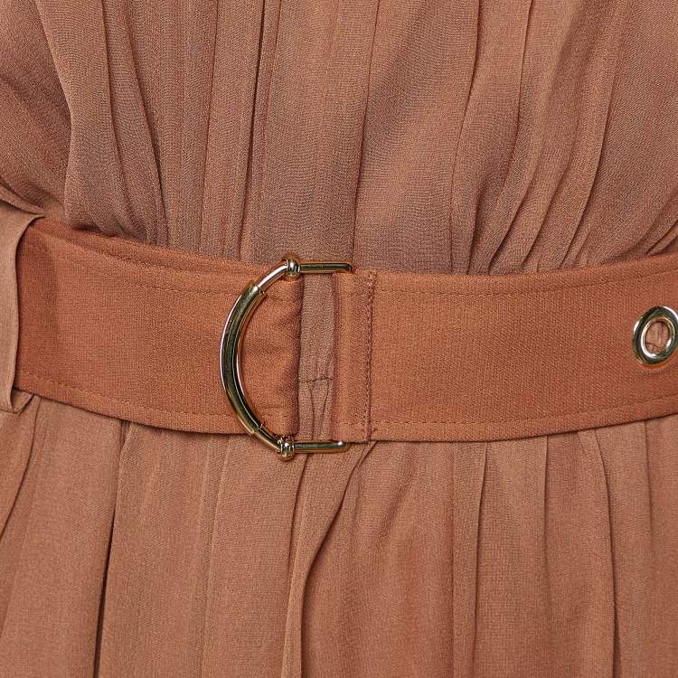 Pre Owned Chloe Brown Crepe & Chiffon Belted Mini Dress L