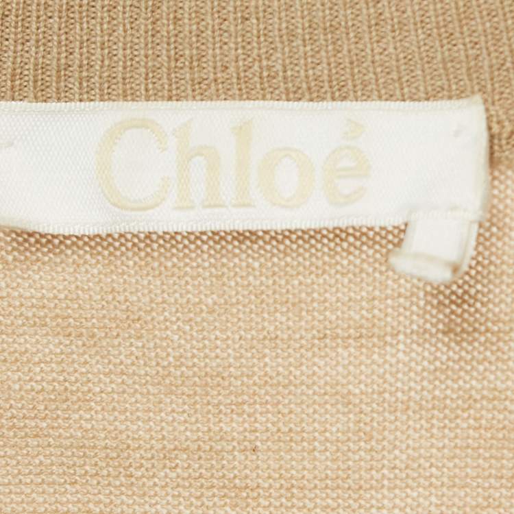 Pre Owned Chloe Seed Brown Wool V-Neck Sweater Midi Dress S