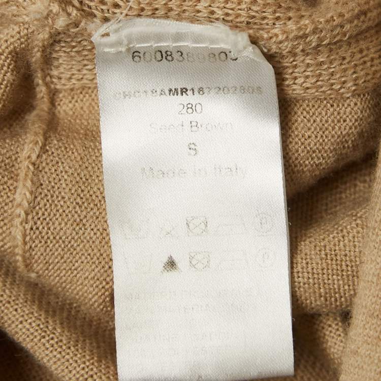 Pre Owned Chloe Seed Brown Wool V-Neck Sweater Midi Dress S