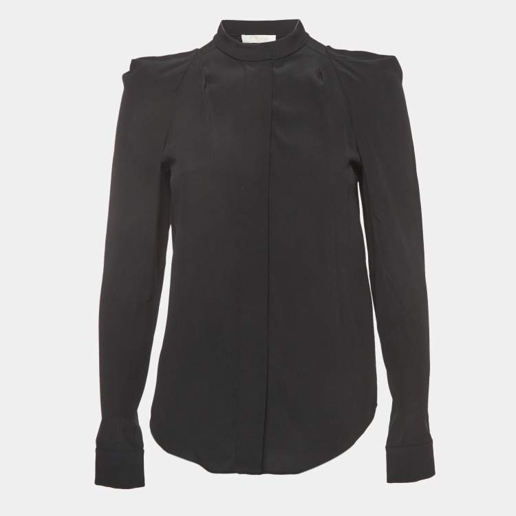 Pre Owned Chloe Black Crepe Silk Round Neck Shirt XS