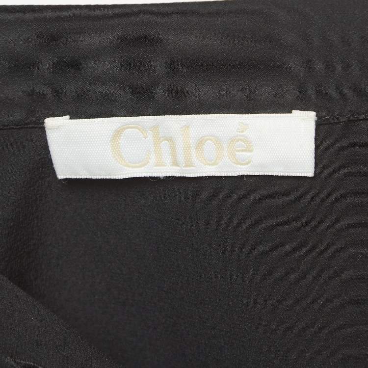 Pre Owned Chloe Black Crepe Silk Round Neck Shirt XS