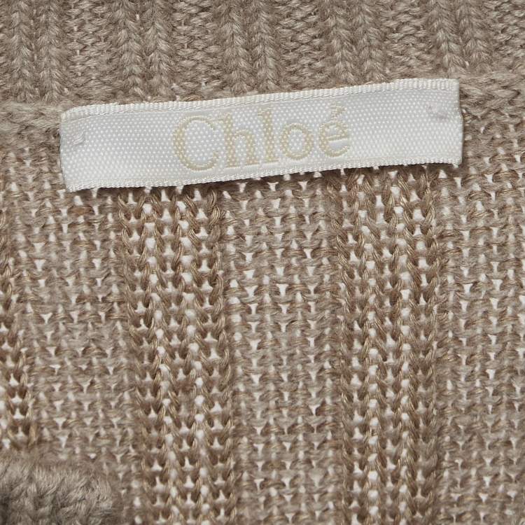 Pre Owned Chloe Dark Beige Wool and Linen Lace Tie up Detail Sweater M