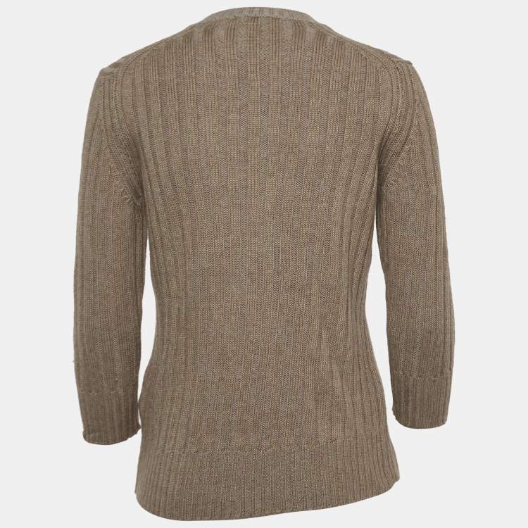 Pre Owned Chloe Dark Beige Wool and Linen Lace Tie up Detail Sweater M