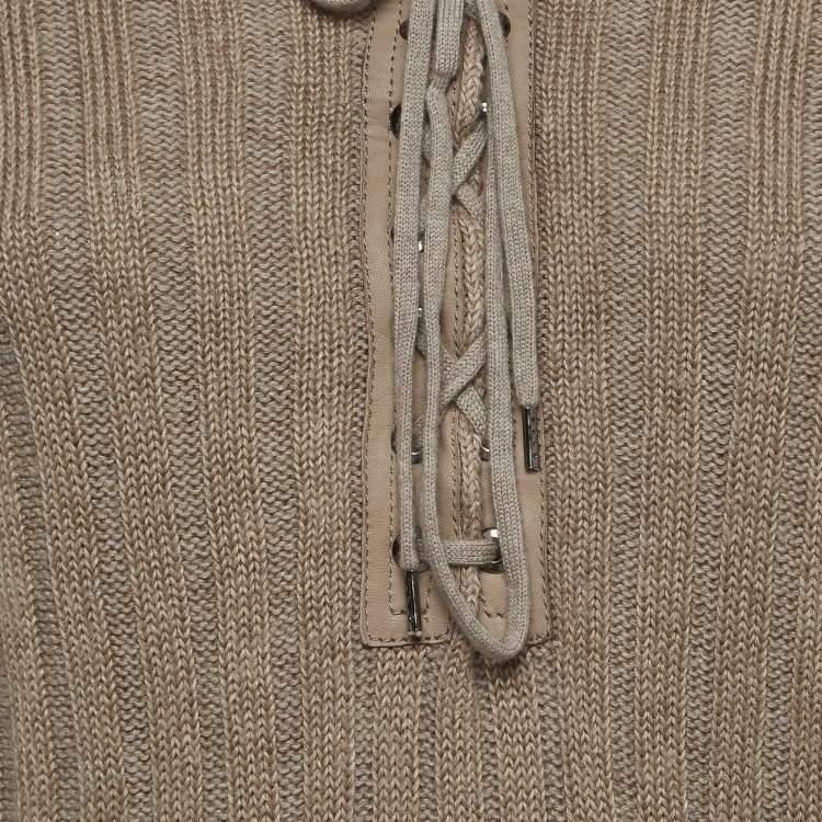 Pre Owned Chloe Dark Beige Wool and Linen Lace Tie up Detail Sweater M